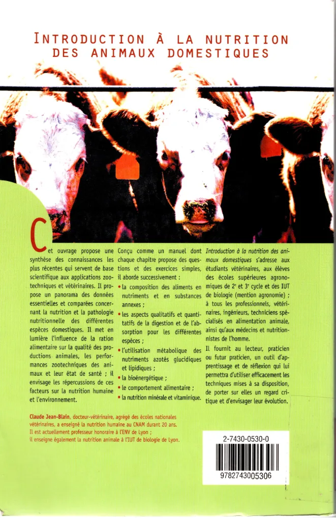Couverture de Introduction à la nutrition des animaux domestiques