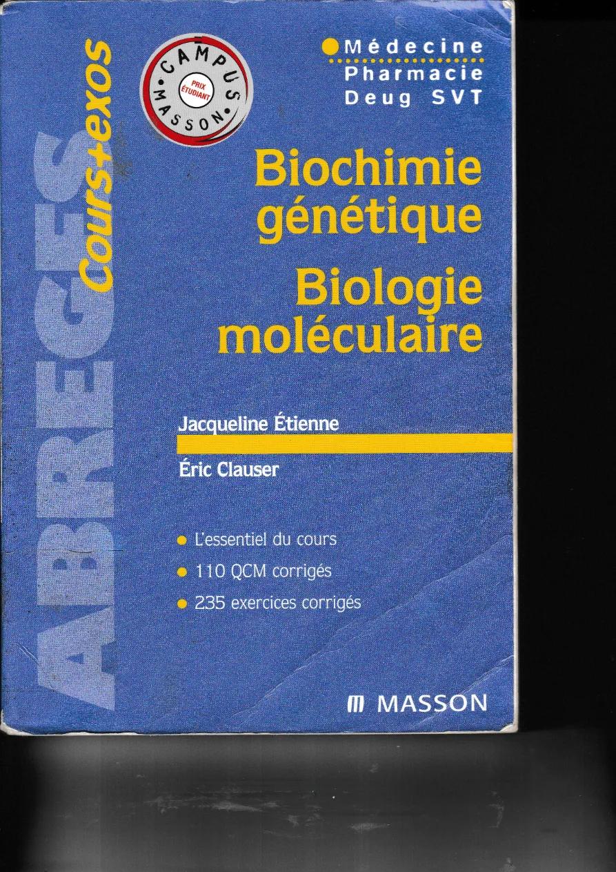 Couverture de Biochimie génétique, biologie moléculaire
