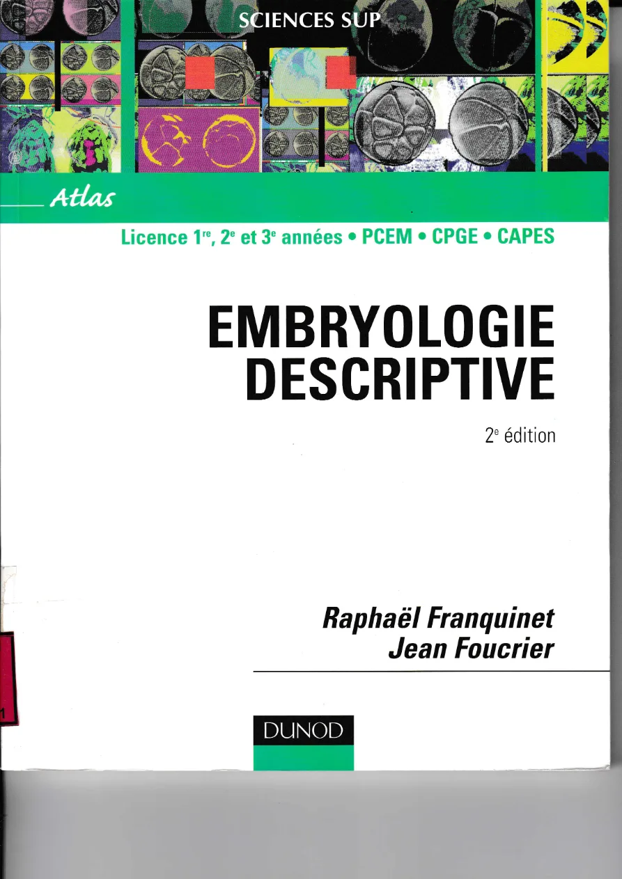 Couverture de Embryologie descriptive
