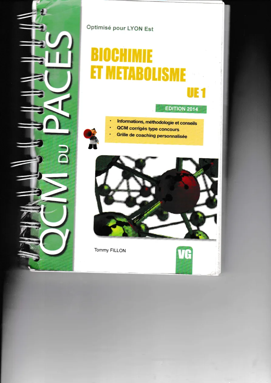 Couverture de QCM du paces UE 1 .Biochimie et métabolisme