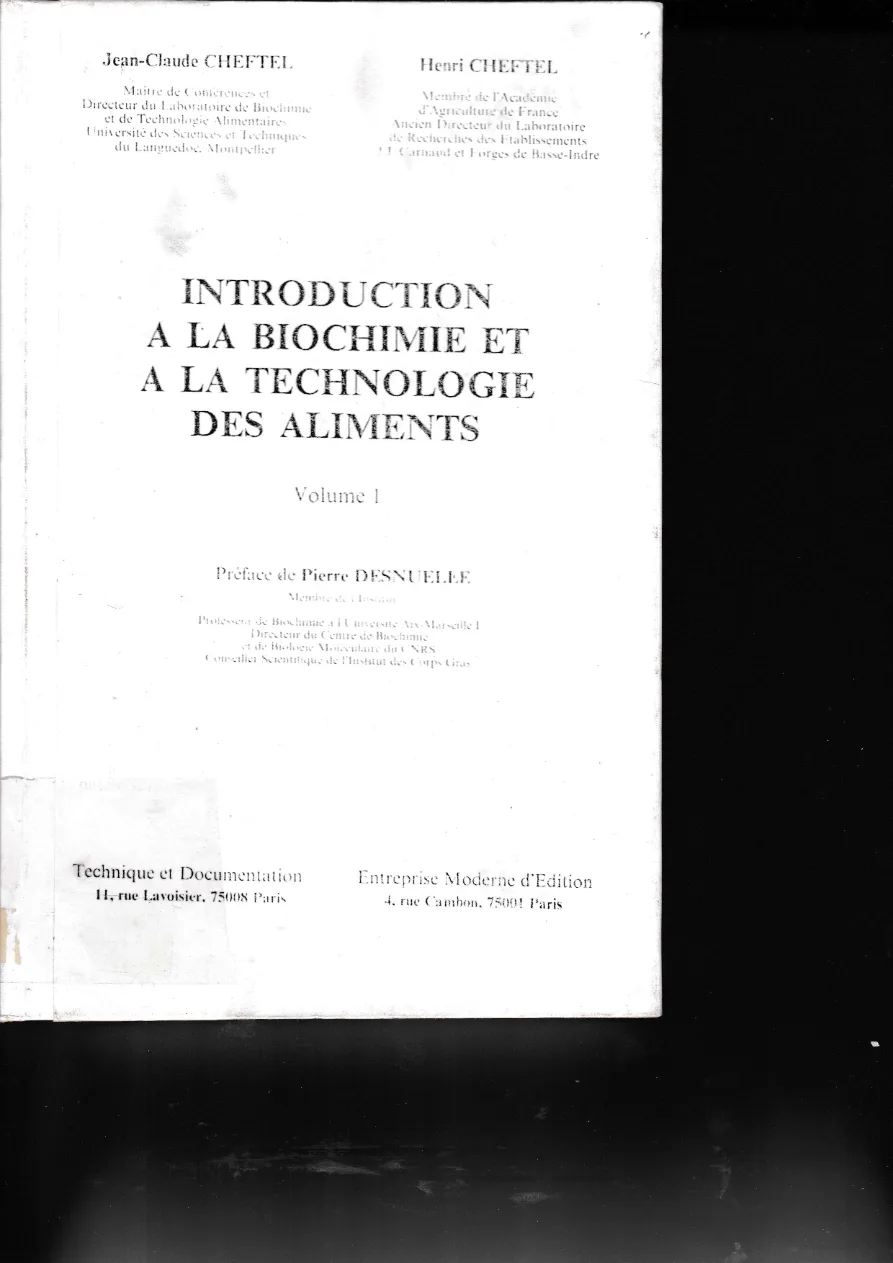 Couverture de Introduction à la biochimie et à la technologie des aliments
