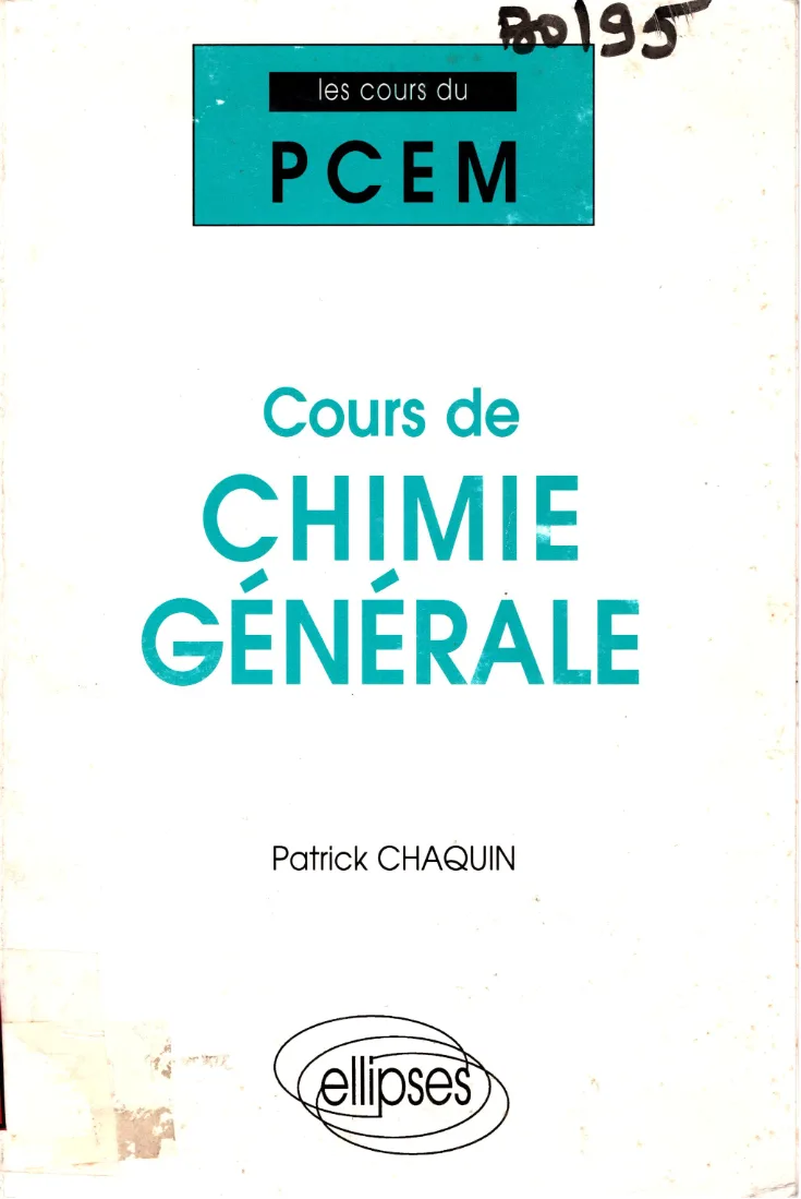 Couverture de Cours de chimie générale.