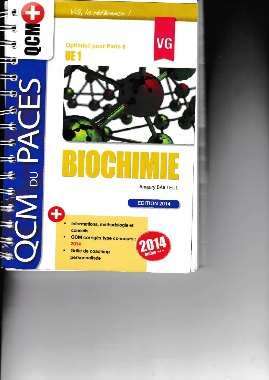 Couverture de QCM du paces UE 1 .Biochimie