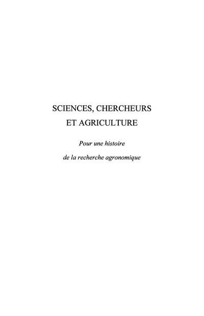 Couverture de Sciences, chercheurs et agriculture