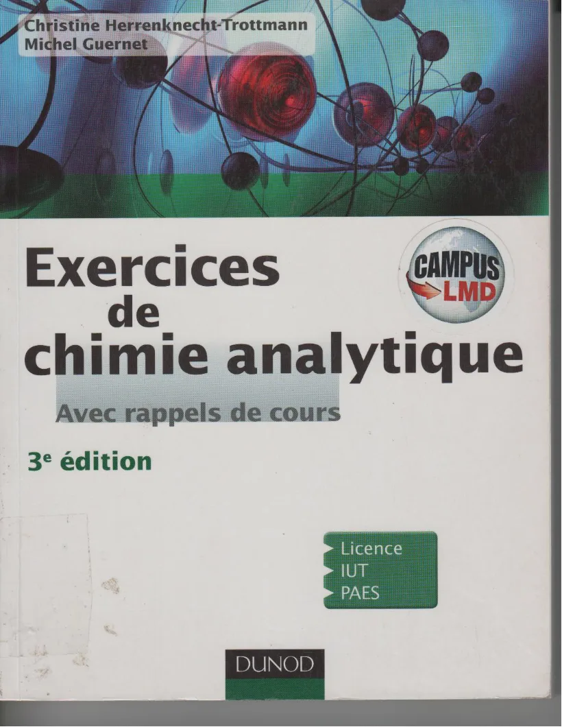 Couverture de Exercices de chimie analytique
