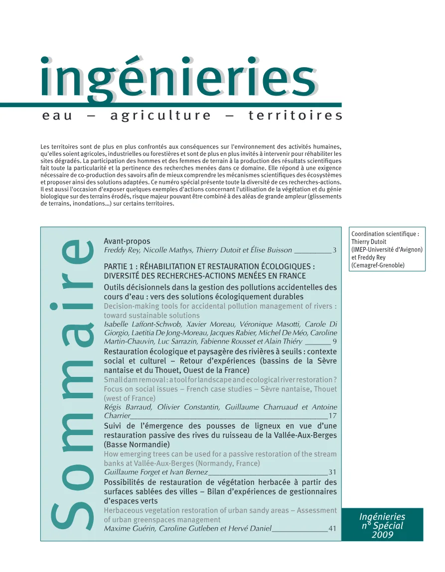 Couverture de Ecologie de la restauration et ingénierie écologique