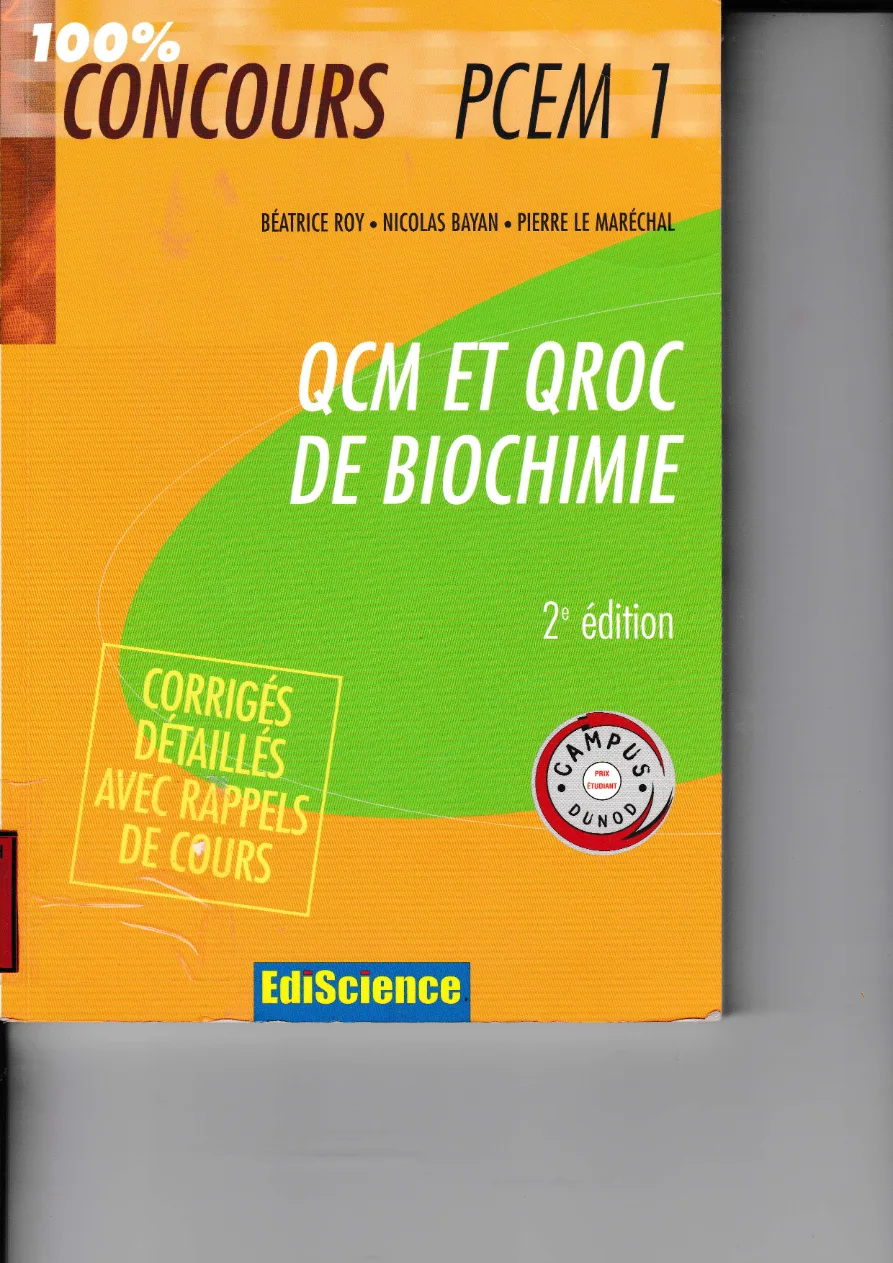 Couverture de QCM et QROC de biochimie
