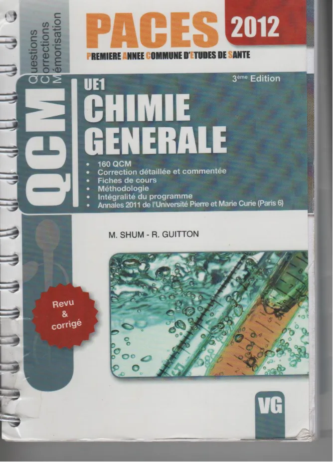 Couverture de QCM chimie générale