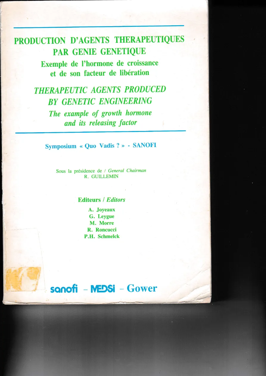 Couverture de Production d'agents therapeutiques par genie genetique : exemple de l'hormone de croissance et de son facteur de libération.