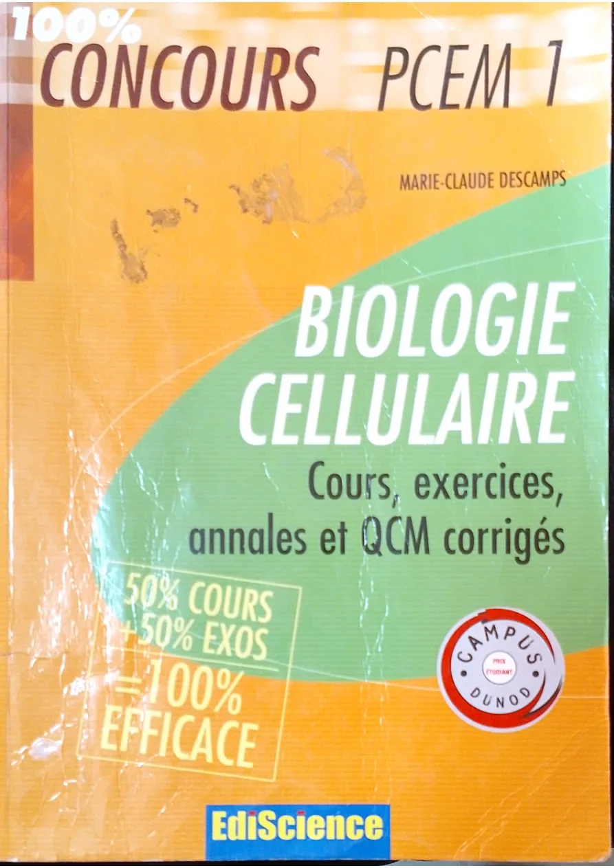 Couverture de Biologie cellulaire : cours exercices annales et QCM corrigées.