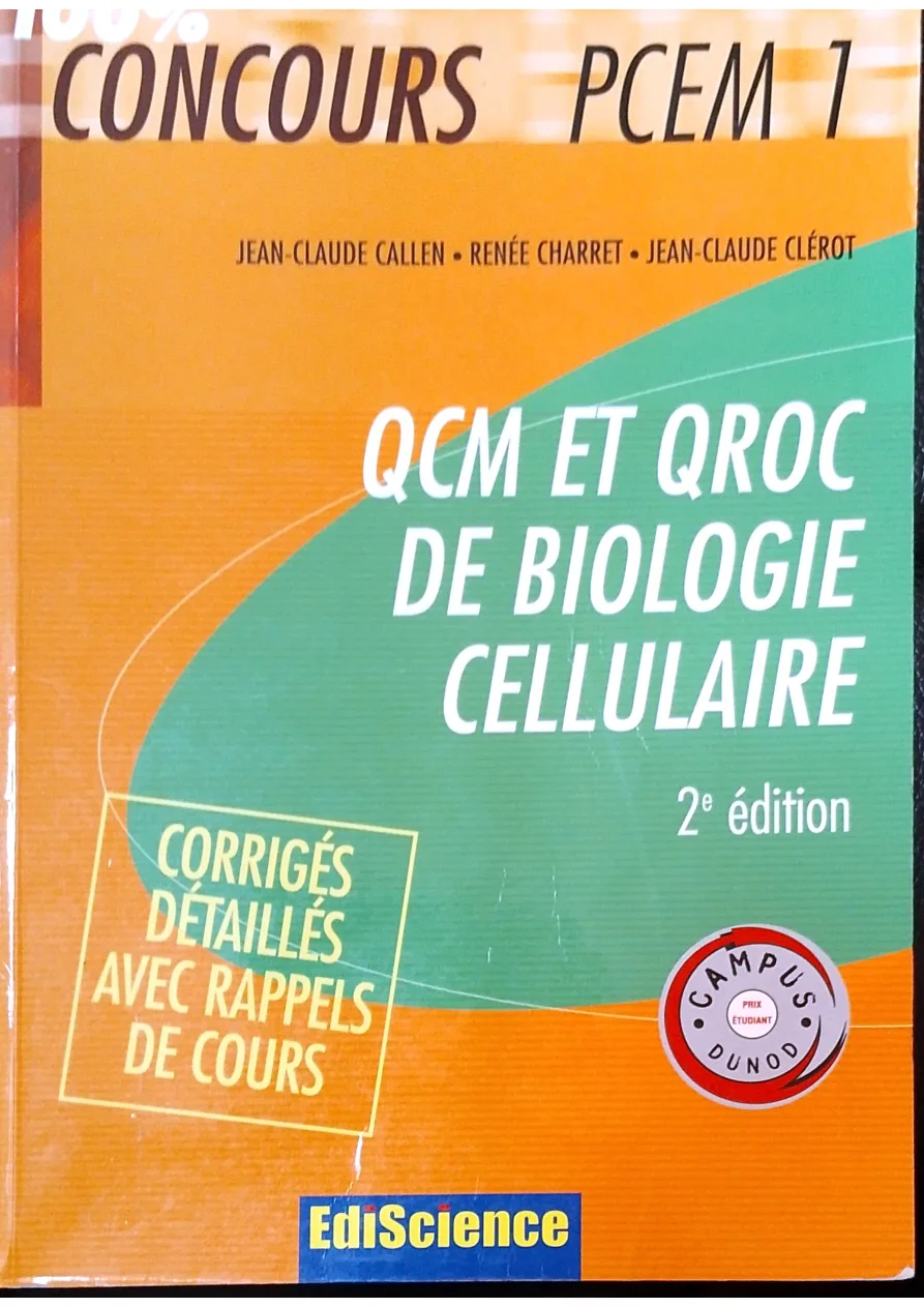 Couverture de QCM et QROC de biologie cellulaire