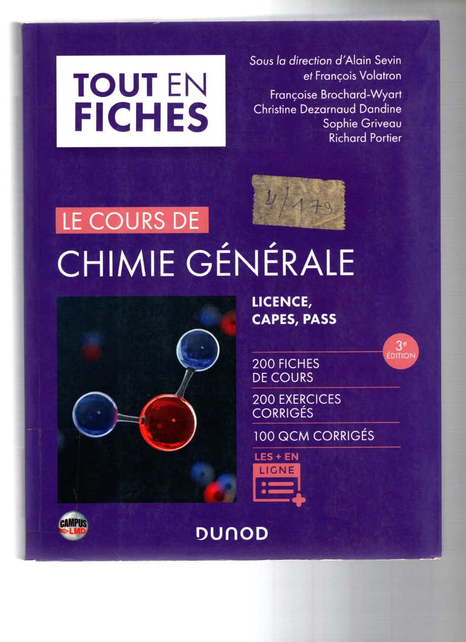 Couverture de Le cours de chimie générale