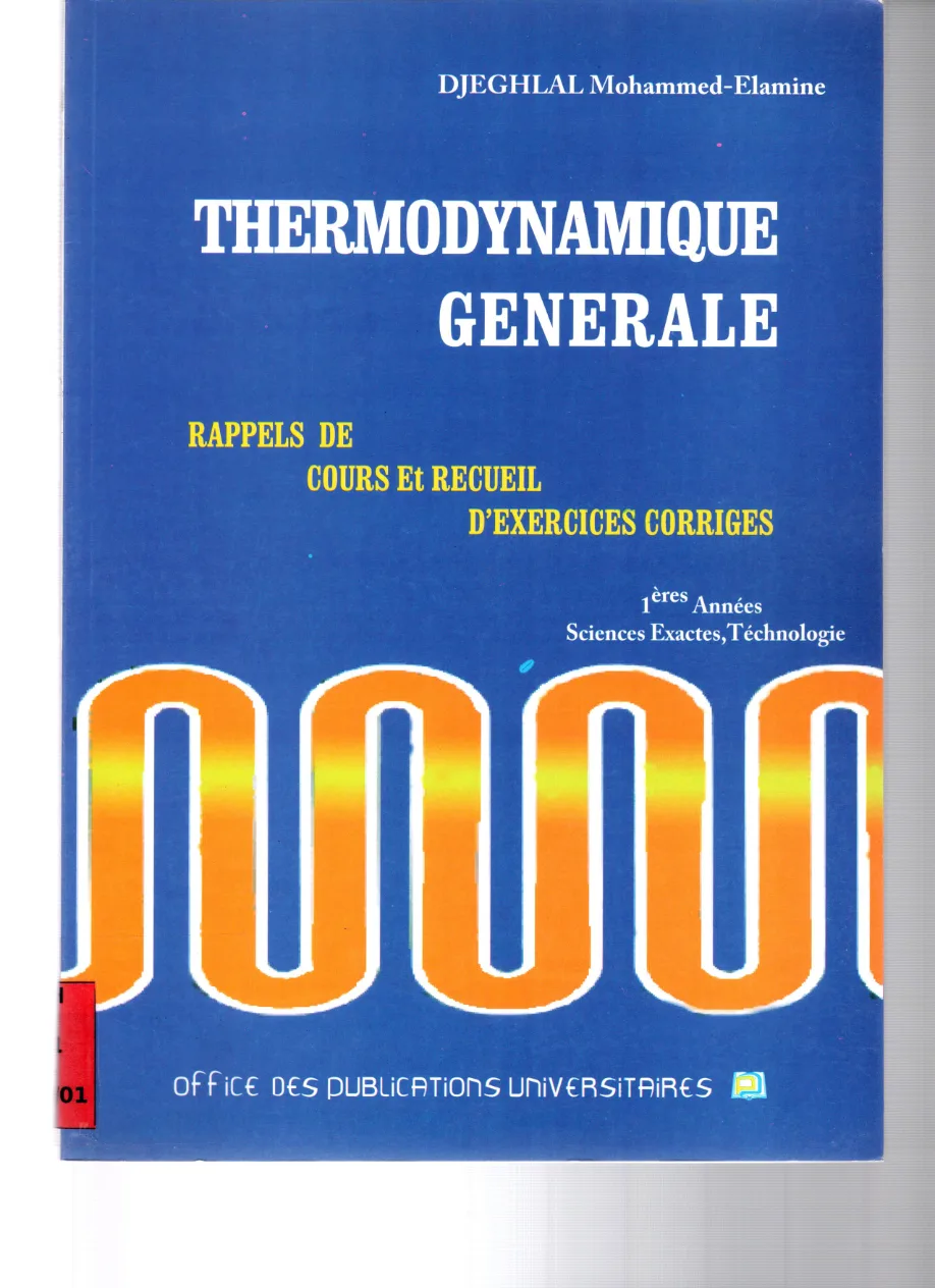 Couverture de Thermodynamique générale