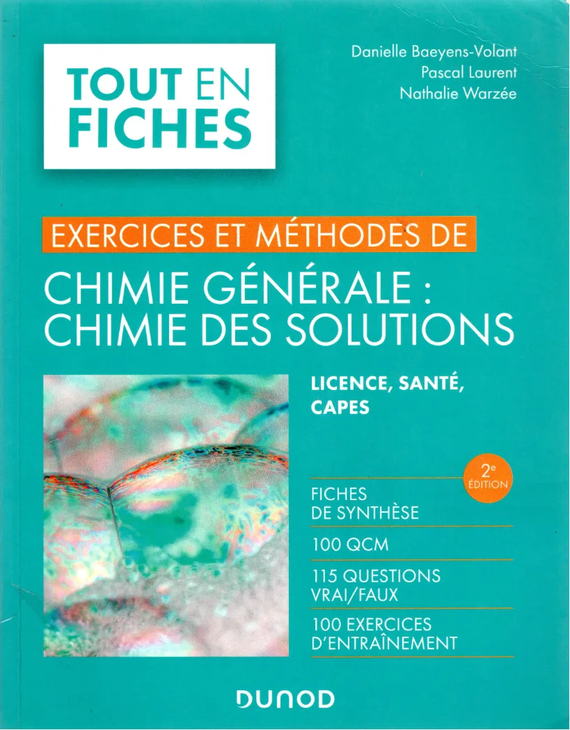 Couverture de Exercices et méthodes de Chimie générale