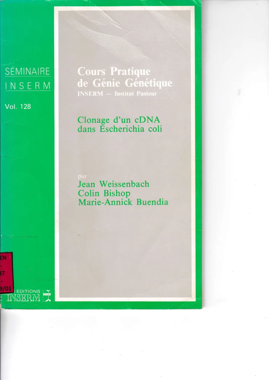 Couverture de Clonage d'un cDNA dans Escherichia coli