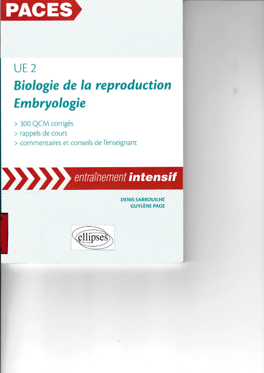 Couverture de UE 2 biologie de la reproduction, embryologie
