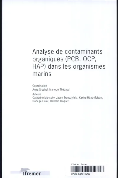 Couverture de Analyse de contaminants organiques (PCB, OCP, HAP) dans les organismes marins